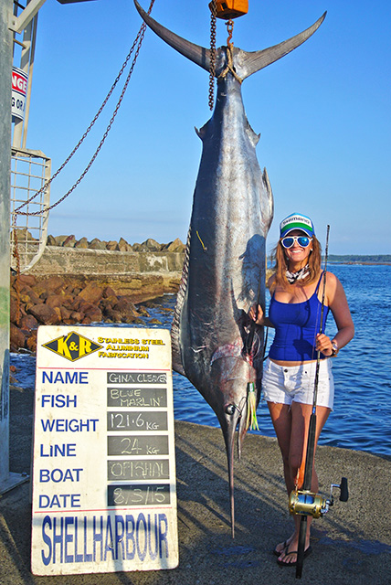 ANGLER: Gina Cleaver SPECIES: Blue Marlin WEIGHT: 121.6 kgs LURE: JB Lures, Lumo Dingo